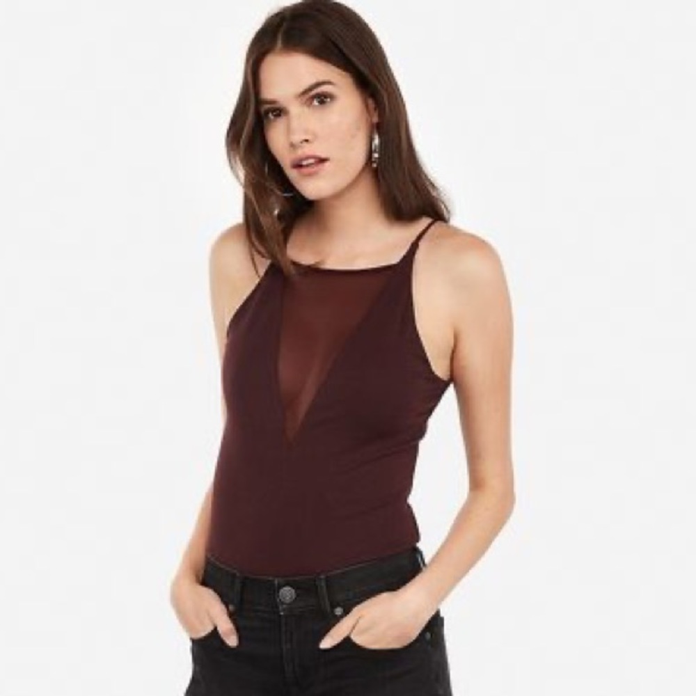 High neck mesh cami thong bodysuit